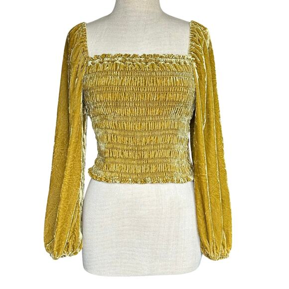 Anthropologie Puff Sleeve Crushed Velvet Smocked Blouse - Picture 1 of 8
